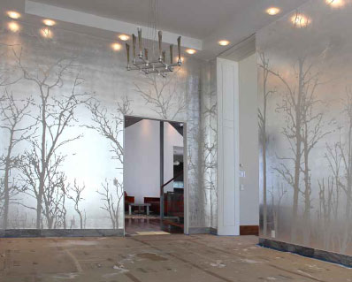 the aalto-Stewart aluminum tree Foyer in waShington, ct. mural by matt wood