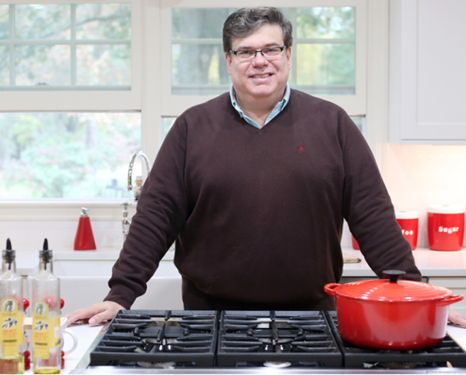 DAVID LEITE AT HIS NEWLY REMODELED KITCHEN, PHOTOGRAPHED BY CONSTANCE SCHIANO