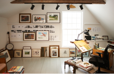 Wendell Minor's studio photographed by scott Phillips