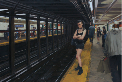 WAITING FOR THE TRAIN, 13.25X20, OIL. PHOTO BY MIKE YAMIN.