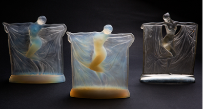 THREE RENÉ LALIQUE GLASS FIGURES OF WOMEN, EARLY 20TH C. BLEACHER & EVERARD