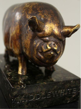 HERBERT HASELTINE, FRENCH-AMERICAN, 1877-1962, BRONZE "MIDDLEWHITE SOW', 1930. SOLD FOR $42,000.