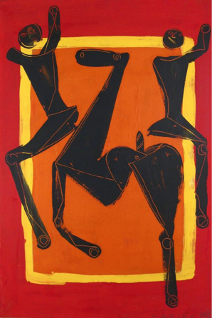 MARINO MARINI, 1901-1980, GIOCOLIERI E CAVALLO', GOUACHE ON PAPER ON CANVAS. SOLD FOR $82,200.