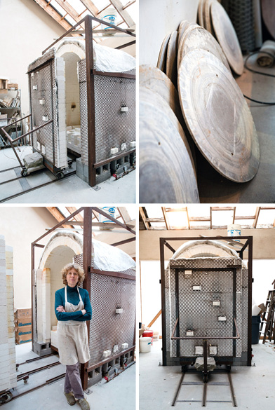 LARGE KILN AND POTTERY WHEELS IN MALLORY’S STUDIO; BLEACHER+EVERARD