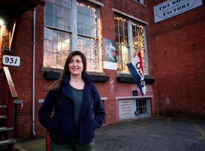 VERONICA OUTSIDE THE GALLERY ENTRANCE; BLEACHER+EVERARD