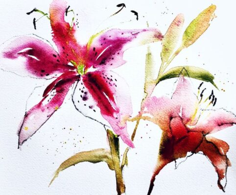 Stargazer Lilies and Blue Fab Florals 2-Day Online Watercolor Workshop